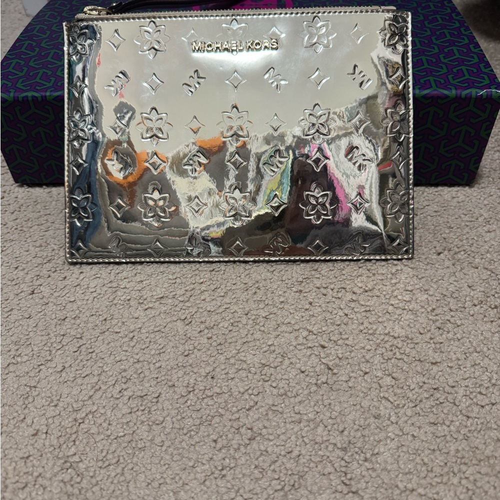 Michael Kors Gold Floral Embossed Clutch